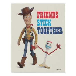 Toy Story 4   Woody & Forky Walking Together Faux Canvas Print