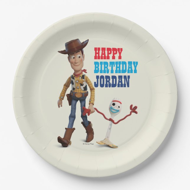 Toy Story 4 | Woody & Forky Walking Together Paper Plates (Front)