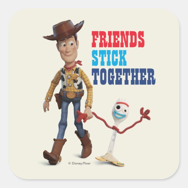 Toy Story 4 | Woody & Forky Walking Together Square Sticker (Front)