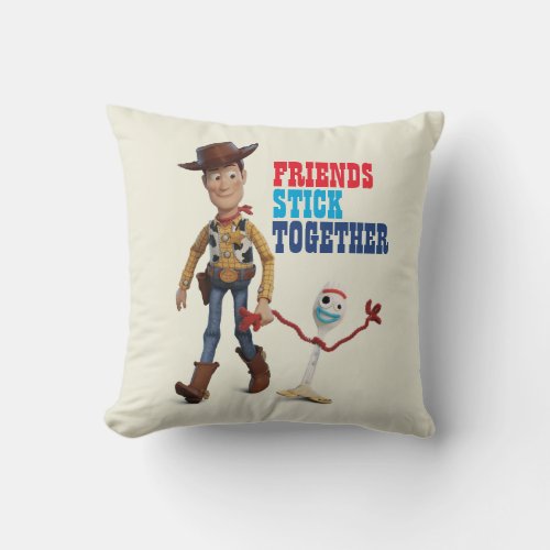Toy Story 4  Woody  Forky Walking Together Throw Pillow