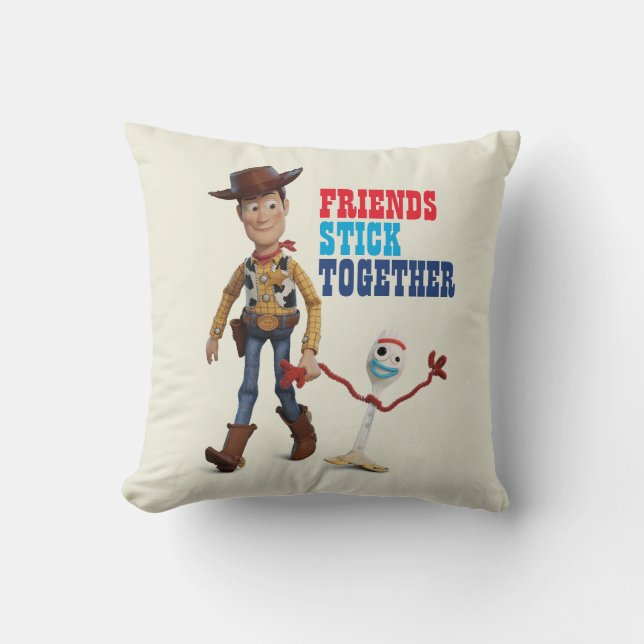 Toy Story 4 | Woody & Forky Walking Together Throw Pillow (Front)