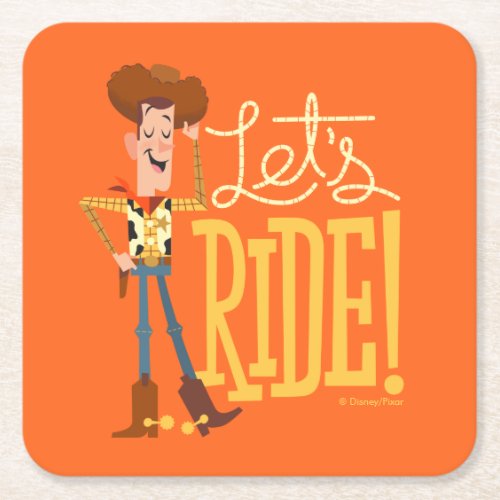 Toy Story 4  Woody Illustration Lets Ride Square Paper Coaster