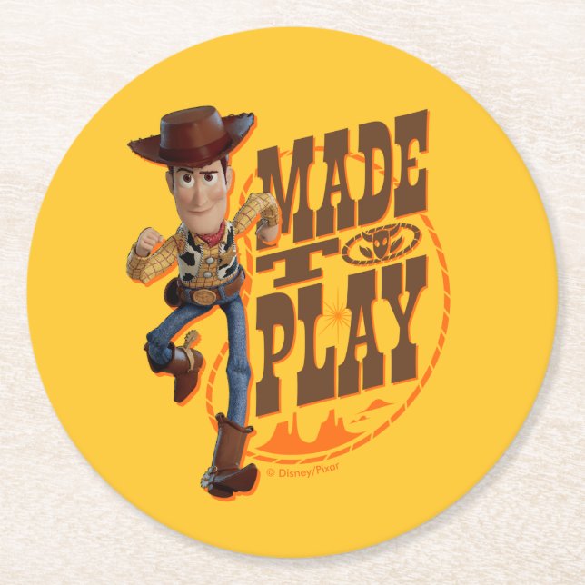 Toy Story 4 | Woody "Made To Play" Round Paper Coaster (Front)