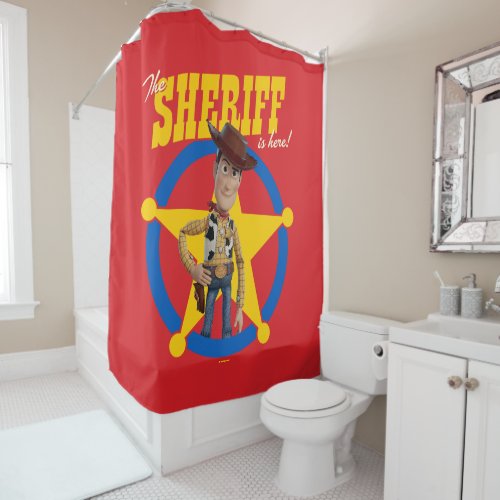 Toy Story 4  Woody The Sheriff Is Here Shower Curtain