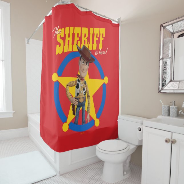Toy Story 4 | Woody "The Sheriff Is Here" Shower Curtain (In Situ)