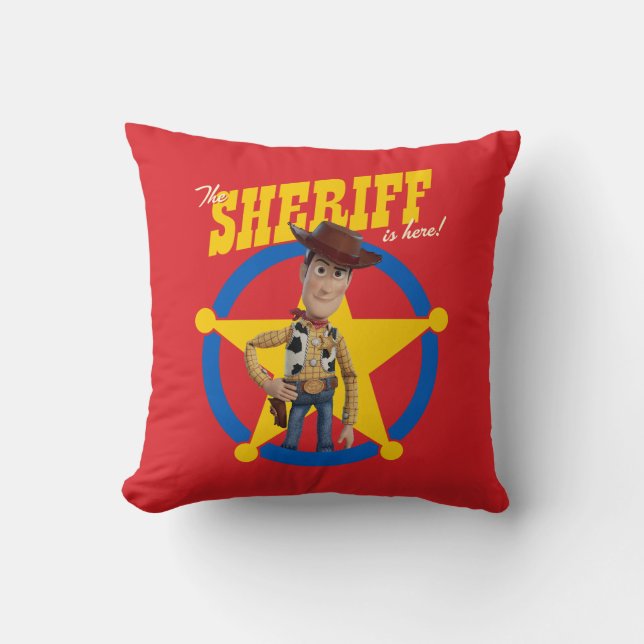 Toy Story 4 | Woody "The Sheriff Is Here" Throw Pillow (Front)