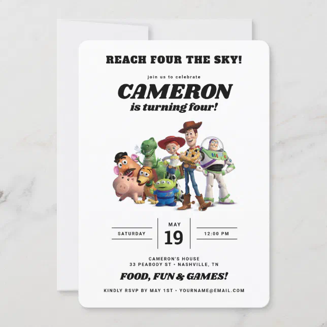 Toy Story 4th Birthday | Reach Four the Sky Invitation | Zazzle toy-story-4th-birthday-reach-four-the-sky-invitation-zazzle
