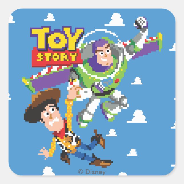 Toy Story 8Bit Woody and Buzz Lightyear Square Sticker (Front)