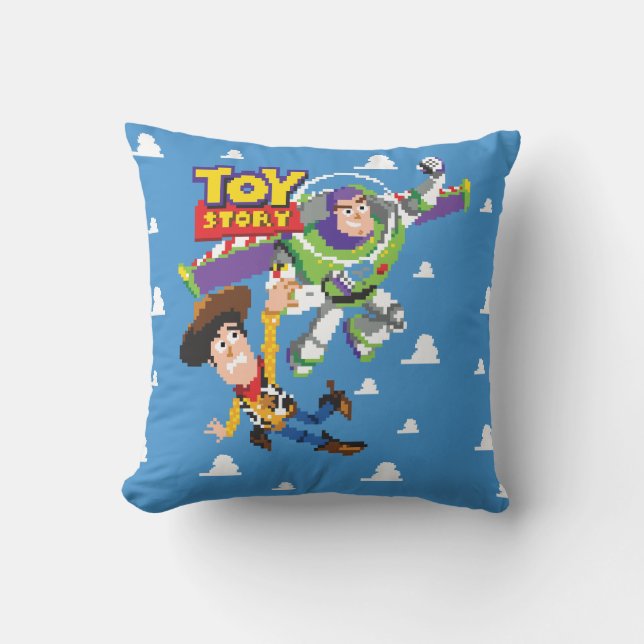 Toy Story 8Bit Woody and Buzz Lightyear Throw Pillow (Front)