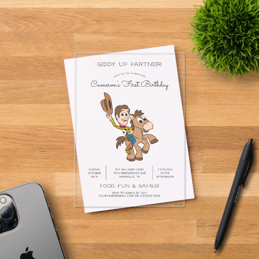 Toy Story Baby Woody 1st Birthday  Acrylic Invitations
