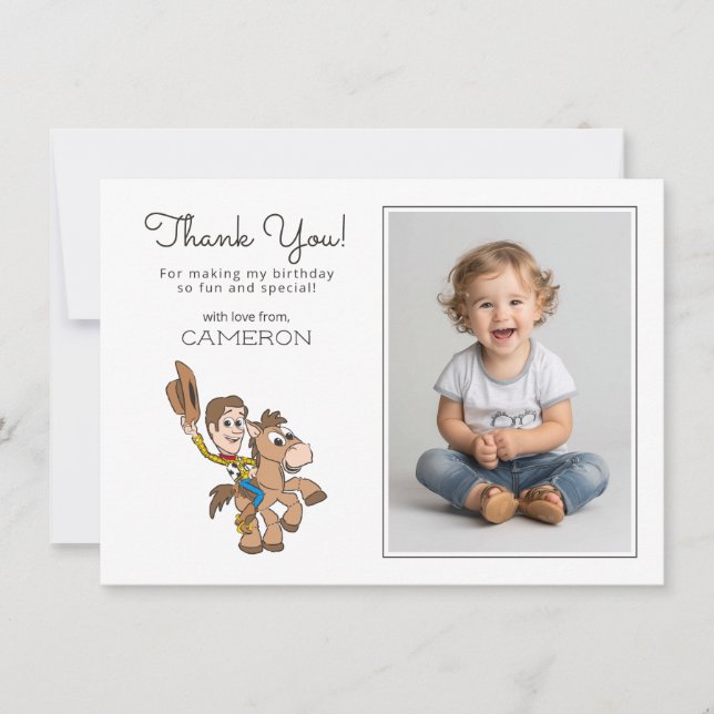 Toy Story Baby Woody 1st Birthday Thank You Card (Front)