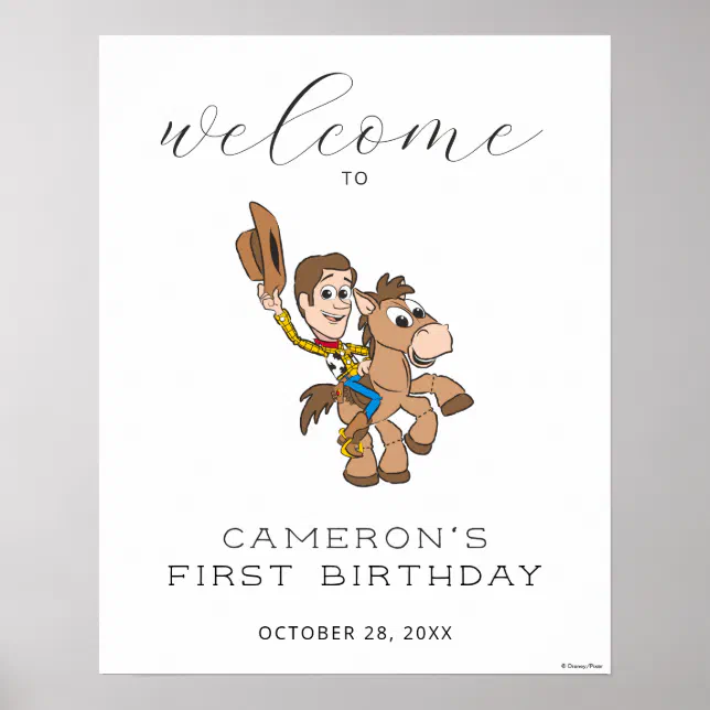 Toy Story Baby Woody 1st Birthday Welcome Sign | Zazzle