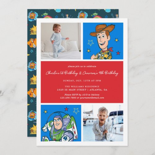 Toy Story  Buzz and Woody Boys Joint Birthday Invitation
