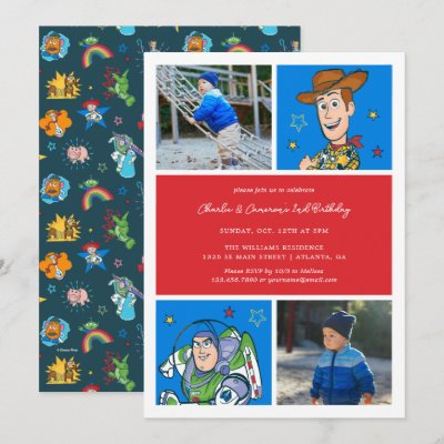 Toy Story | Buzz and Woody Twin Photo Birthday Invitation