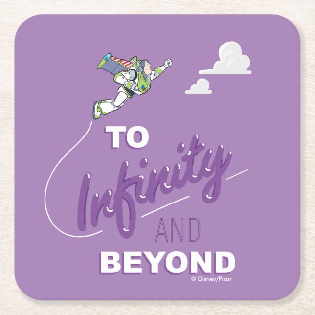 Toy Story | Buzz Flying "To Infinity And Beyond" Square Paper Coaster (Front)