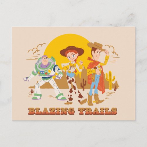 Toy Story Buzz, Jessie, Woody "Blazing Trails" Postcard