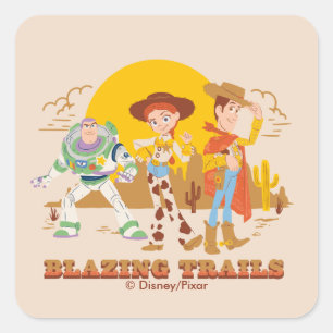Toy Story Buzz, Jessie, Woody "Blazing Trails" Square Sticker
