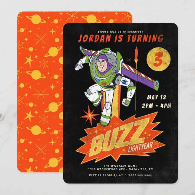 Toy Story | Buzz Lightyear Chalkboard Birthday Invitation (Front/Back)