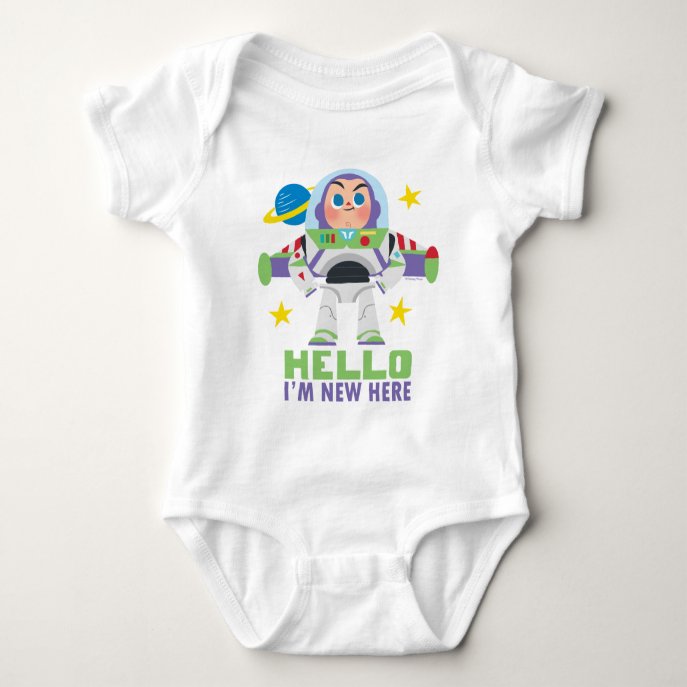 Toy Story Buzz Lightyear Hello I&#39;m New Here Baby Bodysuit