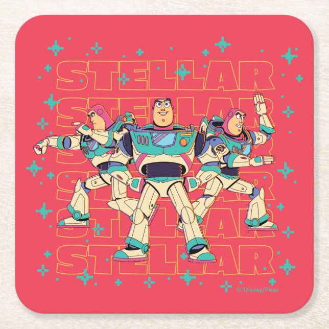 Toy Story Buzz Lightyear "STELLAR" Square Paper Coaster (Front)