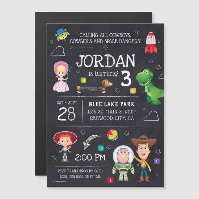 Toy Story Chalkboard Birthday Magnetic Invitation (Front/Back)