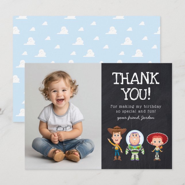 Toy Story Chalkboard Birthday Thank You Card (Front/Back)