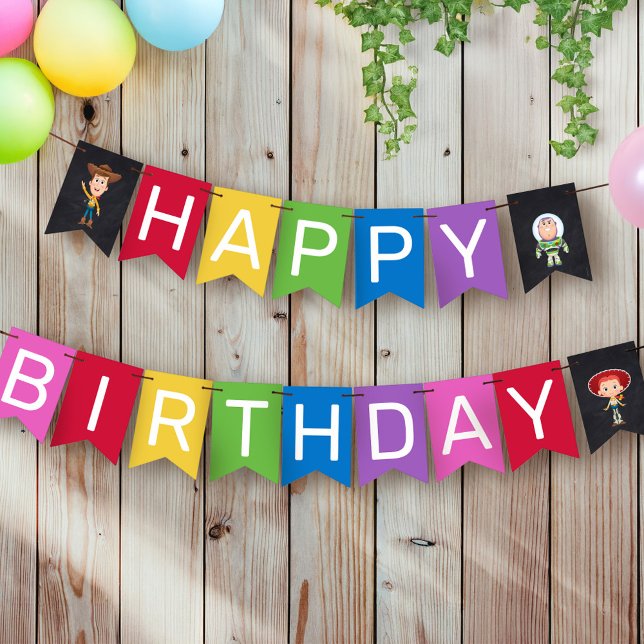 Toy Story Chalkboard | Happy Birthday Bunting Flags (Banner on simulated background)
