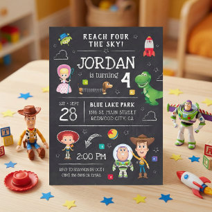 Toy Story Chalkboard - Reach Four the Sky Birthday Invitation