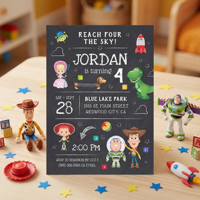 Toy Story Chalkboard - Reach Four the Sky Birthday Invitation (Creator Uploaded)