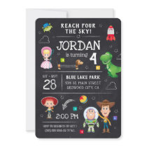 Toy Story Chalkboard - Reach Four the Sky Birthday Invitation