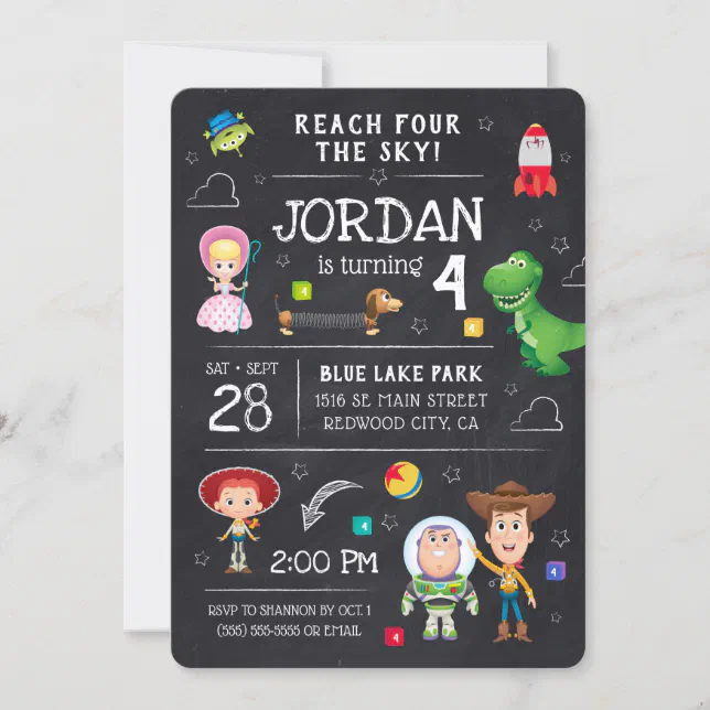 Toy Story Chalkboard - Reach Four the Sky Birthday Invitation | Zazzle
