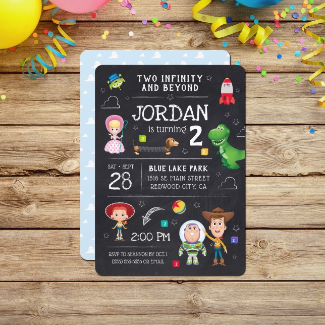 Toy Story Chalkboard - Two Infinity and Beyond  Invitation (Invitation on table)