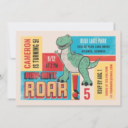 Toy Story  Dino Rex Kids Birthday Invitation