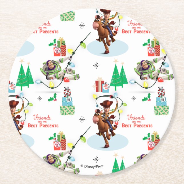 Toy Story | Friends Are The Best Presents Round Paper Coaster (Front)