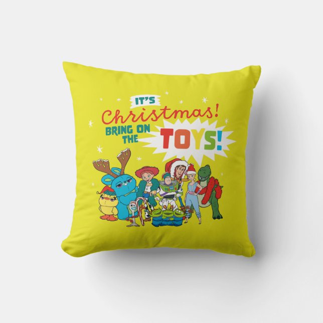 Toy Story | It's Christmas! Bring on the Toys Throw Pillow (Front)