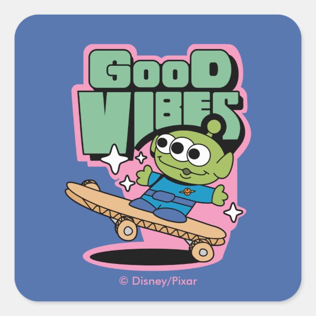 Toy Story | Little Green Men Good Vibes Square Sticker (Front)