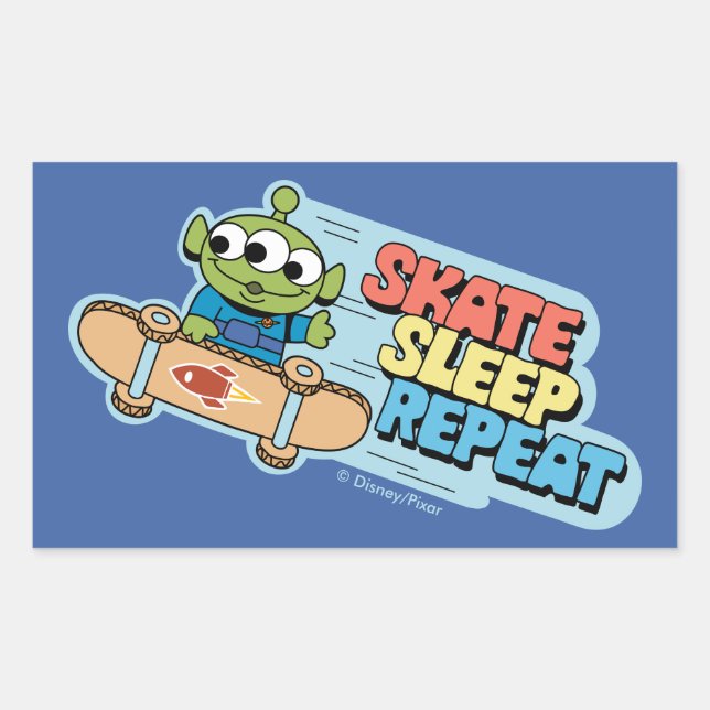 Toy Story | Little Green Men Skate Sleep Repeat Rectangular Sticker (Front)