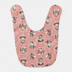 Toy Story Pink Western Cowboy Portrait Pattern Baby Bib