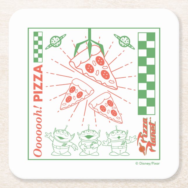 Toy Story | Pizza Planet graphic Square Paper Coaster (Front)