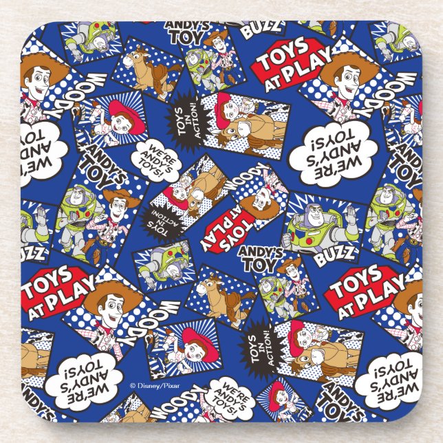 Toy Story | Toys at Play Comic Pattern Beverage Coaster (Front)
