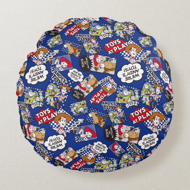 Toy Story | Toys at Play Comic Pattern Round Pillow (Front)
