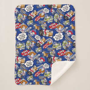 Toy Story Toys at Play Comic Pattern Sherpa Blanket