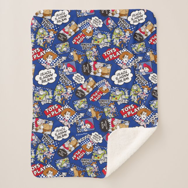 Toy Story | Toys at Play Comic Pattern Sherpa Blanket (Front)