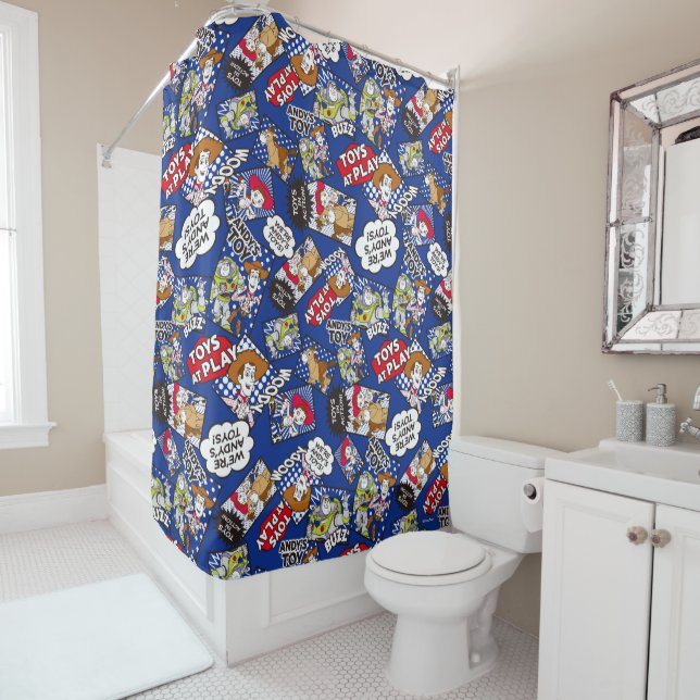 Toy Story | Toys at Play Comic Pattern Shower Curtain (In Situ)