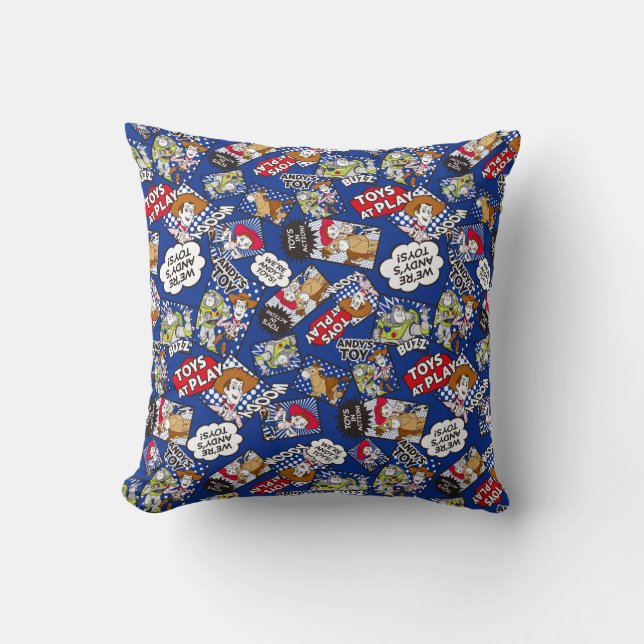 Toy Story | Toys at Play Comic Pattern Throw Pillow (Front)