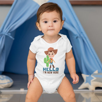 Toy Story Woody Hello I'm New Here Baby Bodysuit by ToyStory at Zazzle