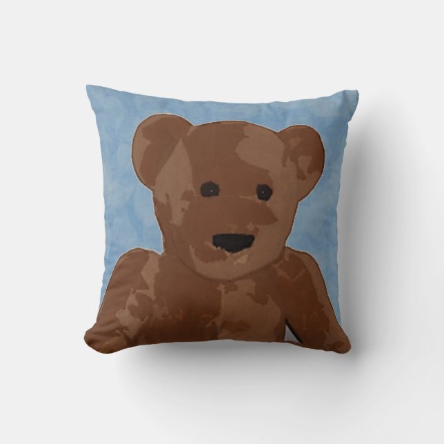 Toy Teddy Bear in Blue Throw Pillow (Front)