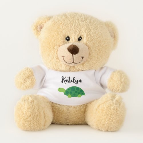 Toy teddy bear with turtle tee  custom baby name