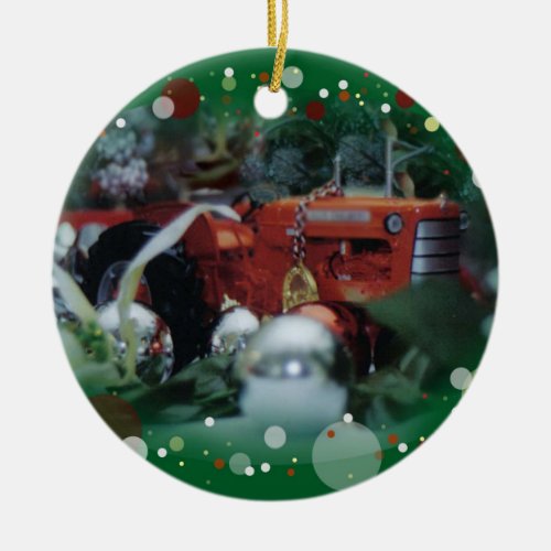 toy tractors for christmas 3 ceramic ornament