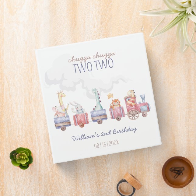 Toy Train All Aboard Birthday invite, Zoo Animals 3 Ring Binder (In Situ)
